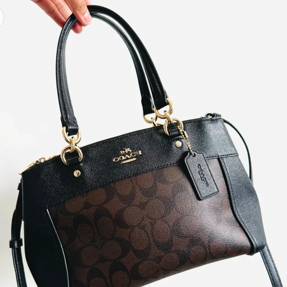 COACH SIGNATURE‎ MONOGRAM BLACK GHW BROOKE SATCHEL CROSSGRAIN LEATHER CARRYALL - Picture 2 of 16